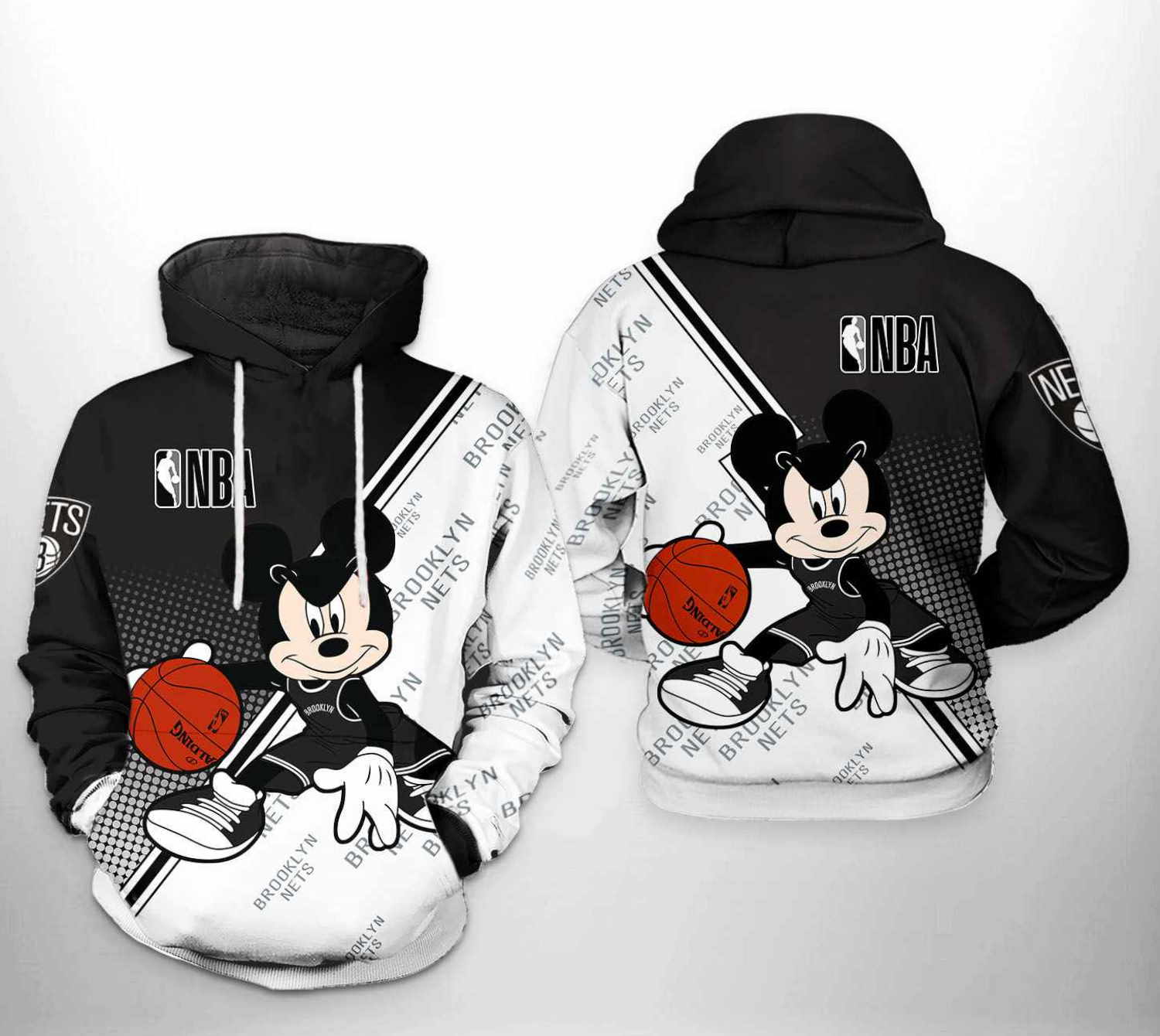 Brooklyn Nets Mickey Hoodie with All Over Print Design - Perfect for NBA Fans