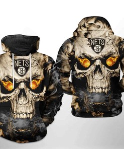 Brooklyn Nets NBA Skull All Over Print Hoodie