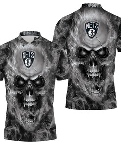 Brooklyn Nets Skull Polo Shirt with Unique 3D Design and All Over Print