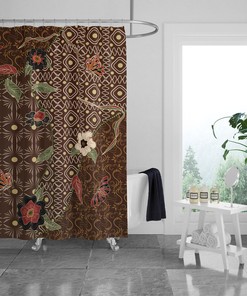 Brown Boho Floral Shower Curtain Optional Towels and Mat with Luxury Shower Curtains Print