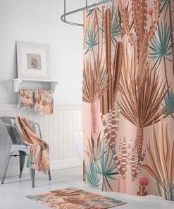 Brown Botanical Shower Curtain Set with Natural Bath Decor