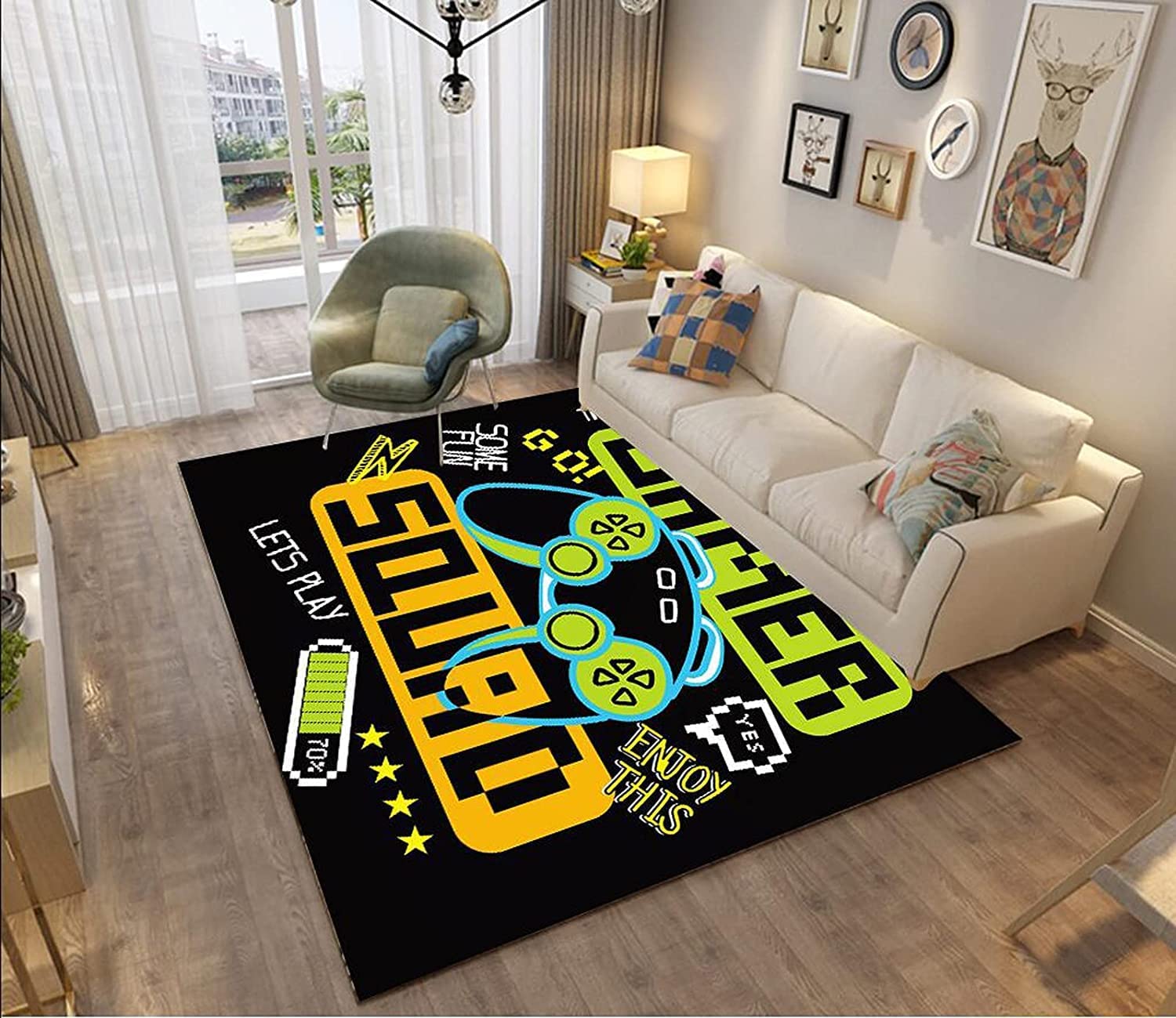 Brown Cartoon Gamepad Washable Rug - Ideal for Boys Teen Video Game Bedroom and Living Room