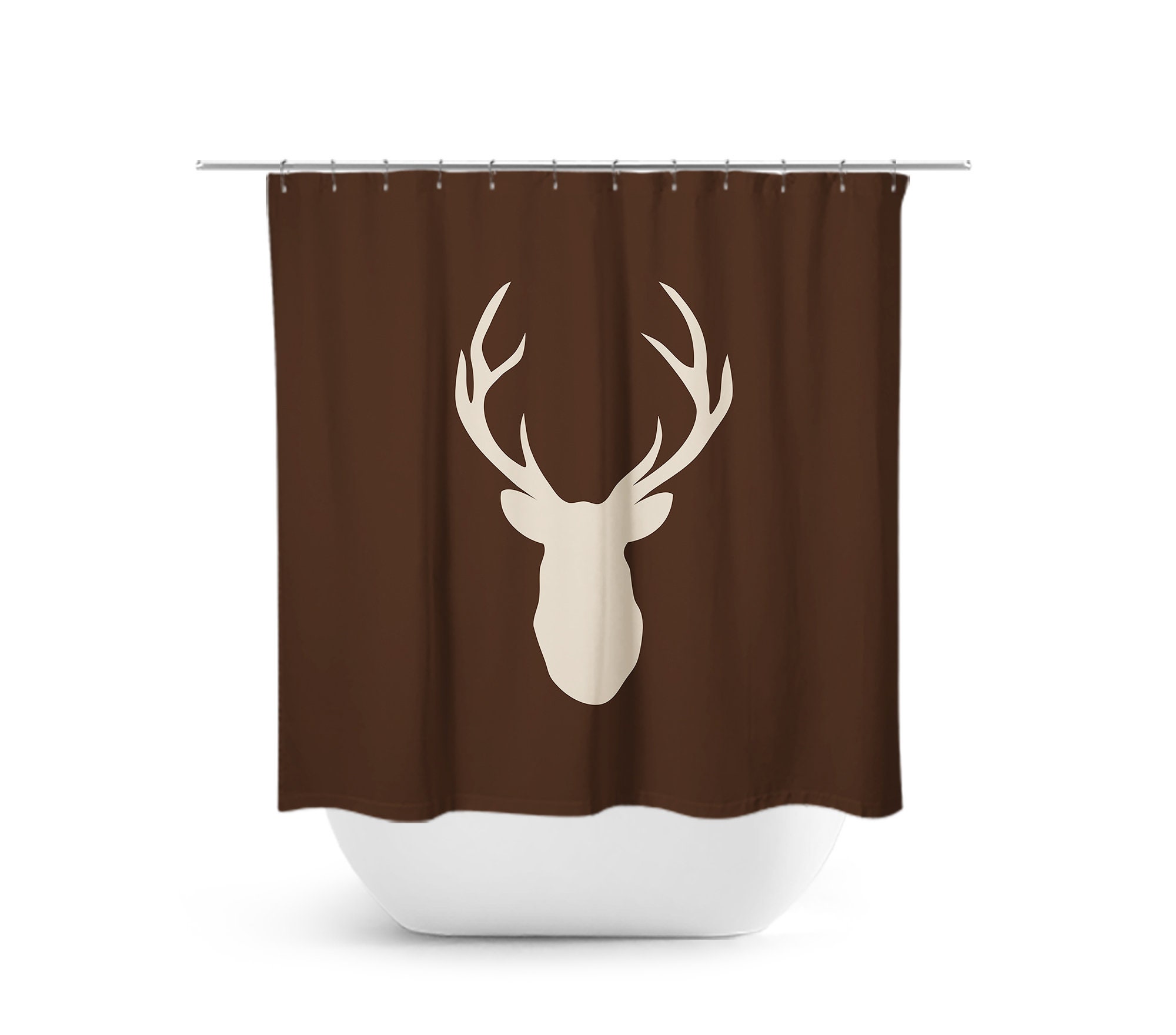 Brown Hunting Lodge Shower Curtain, Deer Head Antler Bathtub Curtain, Woodland Bathroom, Boy Bathroom - SHOWER85