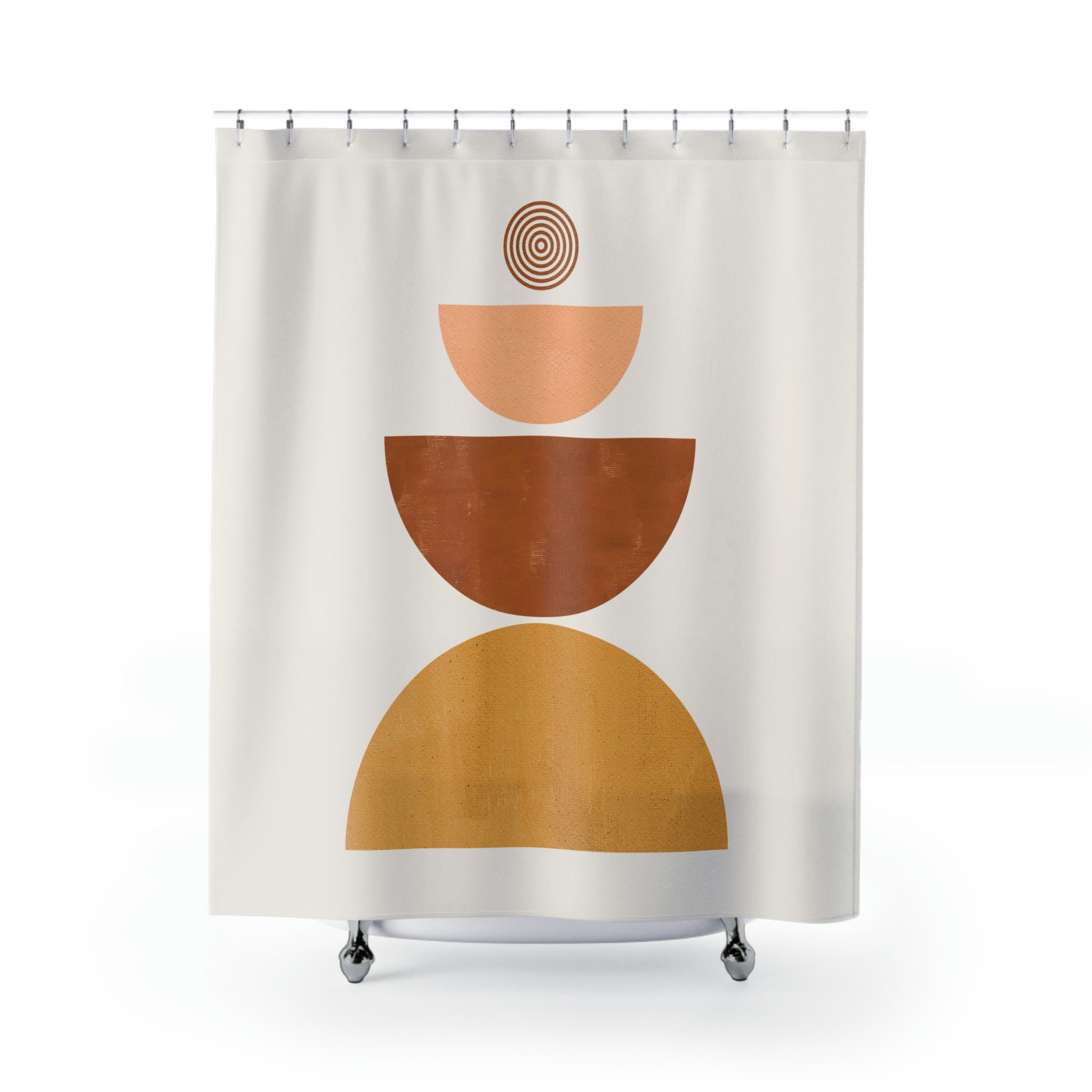 Brown Peach Rust Earth Tones Boho Shower Curtain, Modern Mid Century Bohemian Bathroom Decor Gift - Image 2