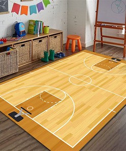 Brown Soccer Field Carpet for Children's Room and Living Room - Non-Slip and Washable Area Rug with Sporty Design