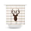 Brown Stripe Monogram Shower Curtain, Deer Head Antler Bathtub Curtain, Woodland Bathroom, Brown Bathroom Decor