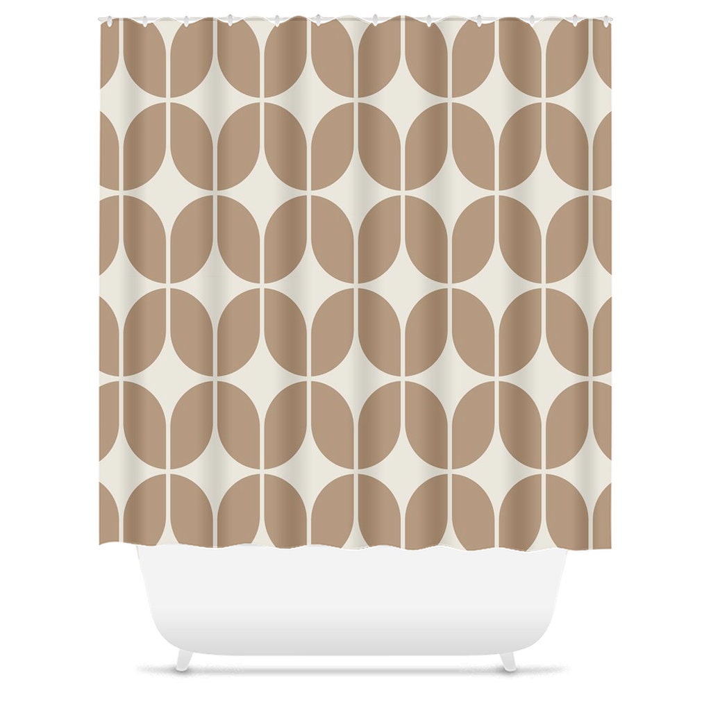 Brown and Beige Minimalist Abstract Geometric Shower Curtain - Retro Bath Decor for the 1970s - Image 3