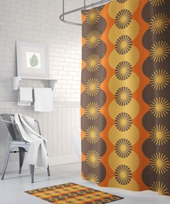 Brown and Orange Retro Shower Curtain for Mid Century Modern Bath