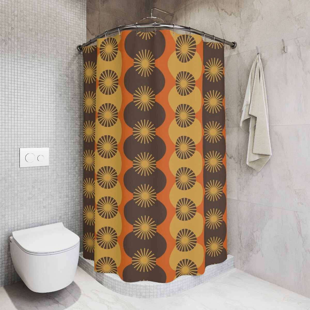 Brown and Orange Retro Shower Curtain for Mid Century Modern Bath - Image 2