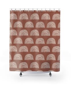 Brown and White Rainbow Art Boho Shower Curtain, Adds Color to Your Bathroom Decor, 71 x 71 inch Curtain, Bath Curtain
