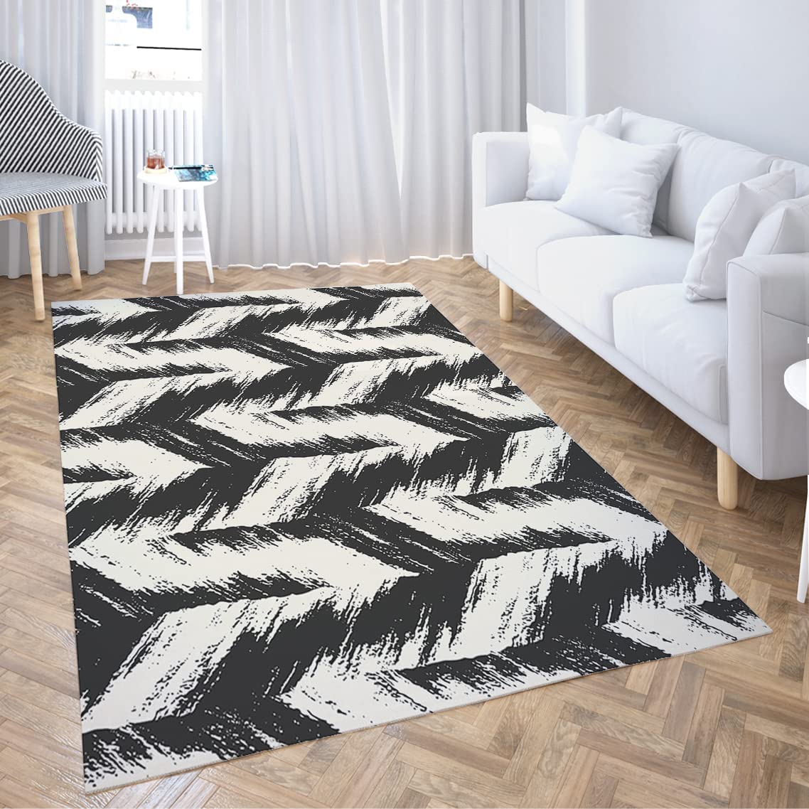 Brushed Textured Herringbone Graphic Motif Pattern Non-Slip Area Rug - Perfect for Home Decoration with Floor Rugs - Image 2