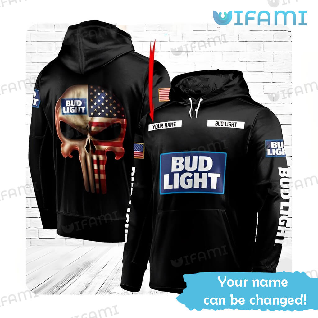 Bud Light Hoodie 3D All-Over Print Punisher Skull US Flag Beer Gift