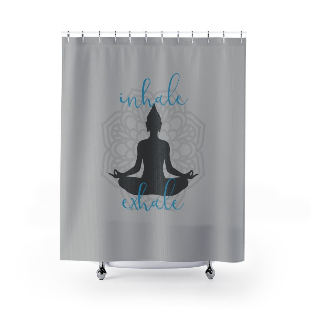 Buddha Yoga Shower Curtain, Inhale Exhale Mandala Sukhasana Pose Silhouette Bath Decor, Yoga Lover Housewarming Gift - Image 2