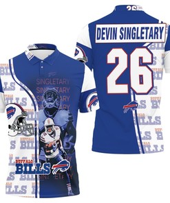 Buffalo Bills 26 Devin Singletary AFC East 2020 Polo Shirt with All Over Print Design and Breathable Fabric