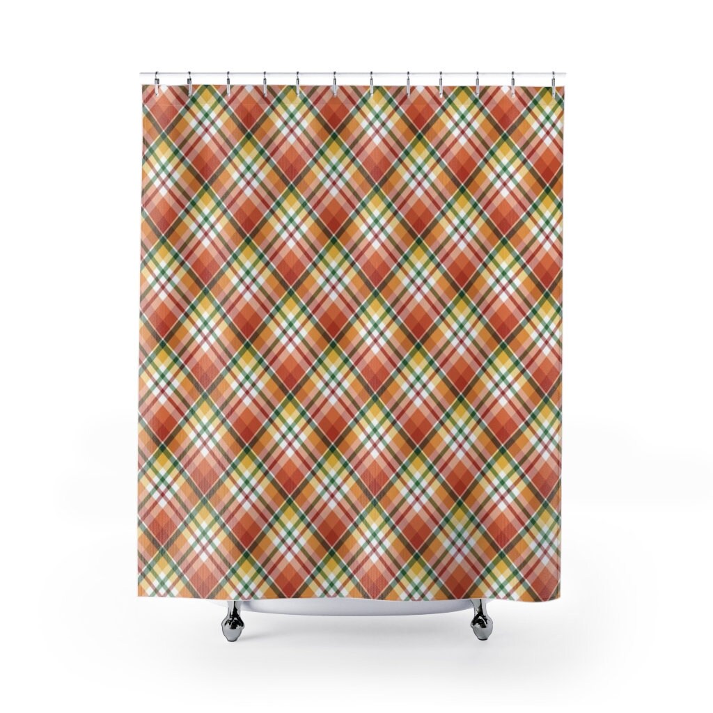 Buffalo Plaid Fall Shower Curtain, Autumn Bathroom Decor, Thanksgiving Shower Curtain with Matching Accessories - Image 2