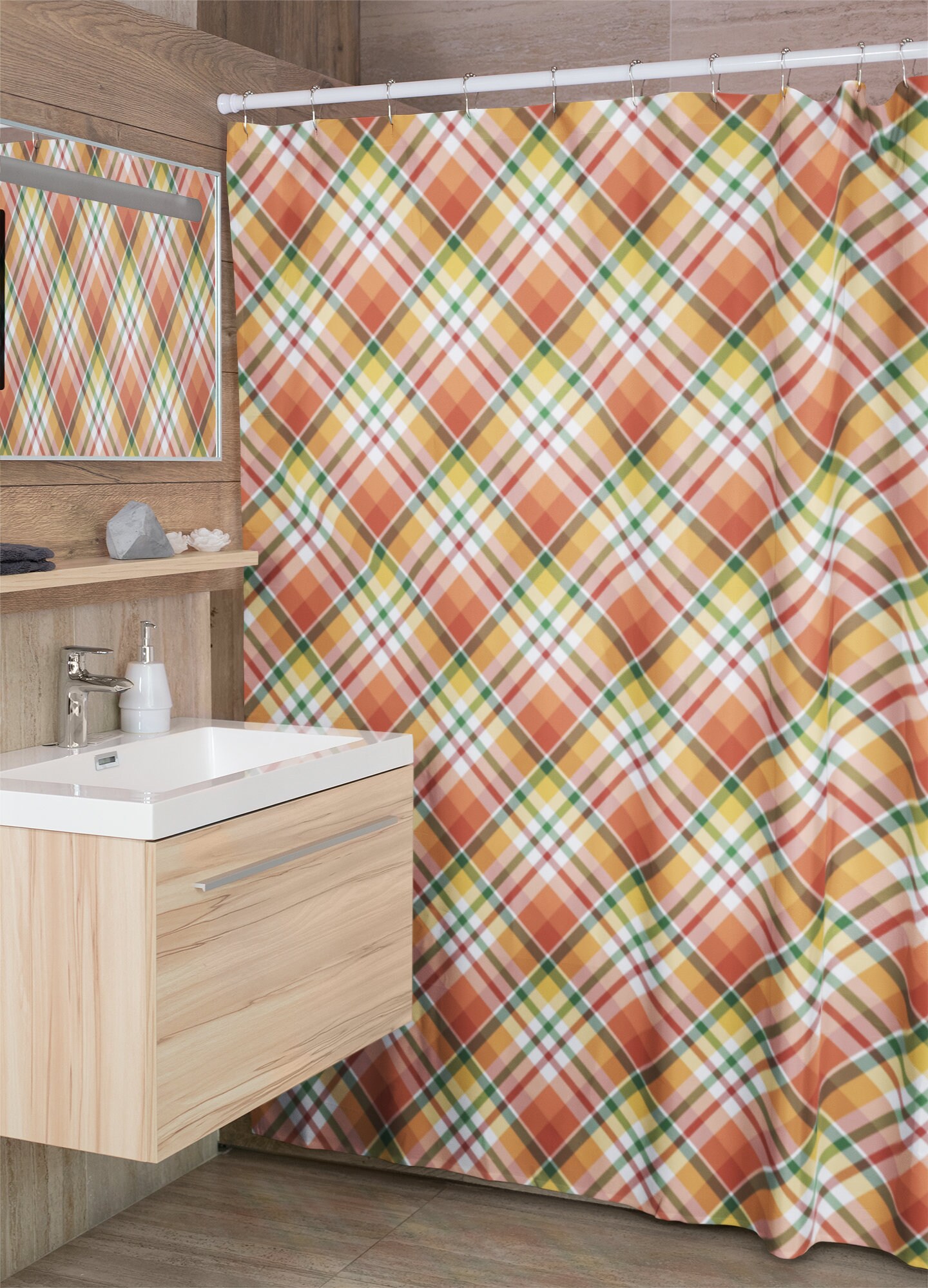 Buffalo Plaid Fall Shower Curtain, Autumn Bathroom Decor, Thanksgiving Shower Curtain with Matching Accessories - Image 4