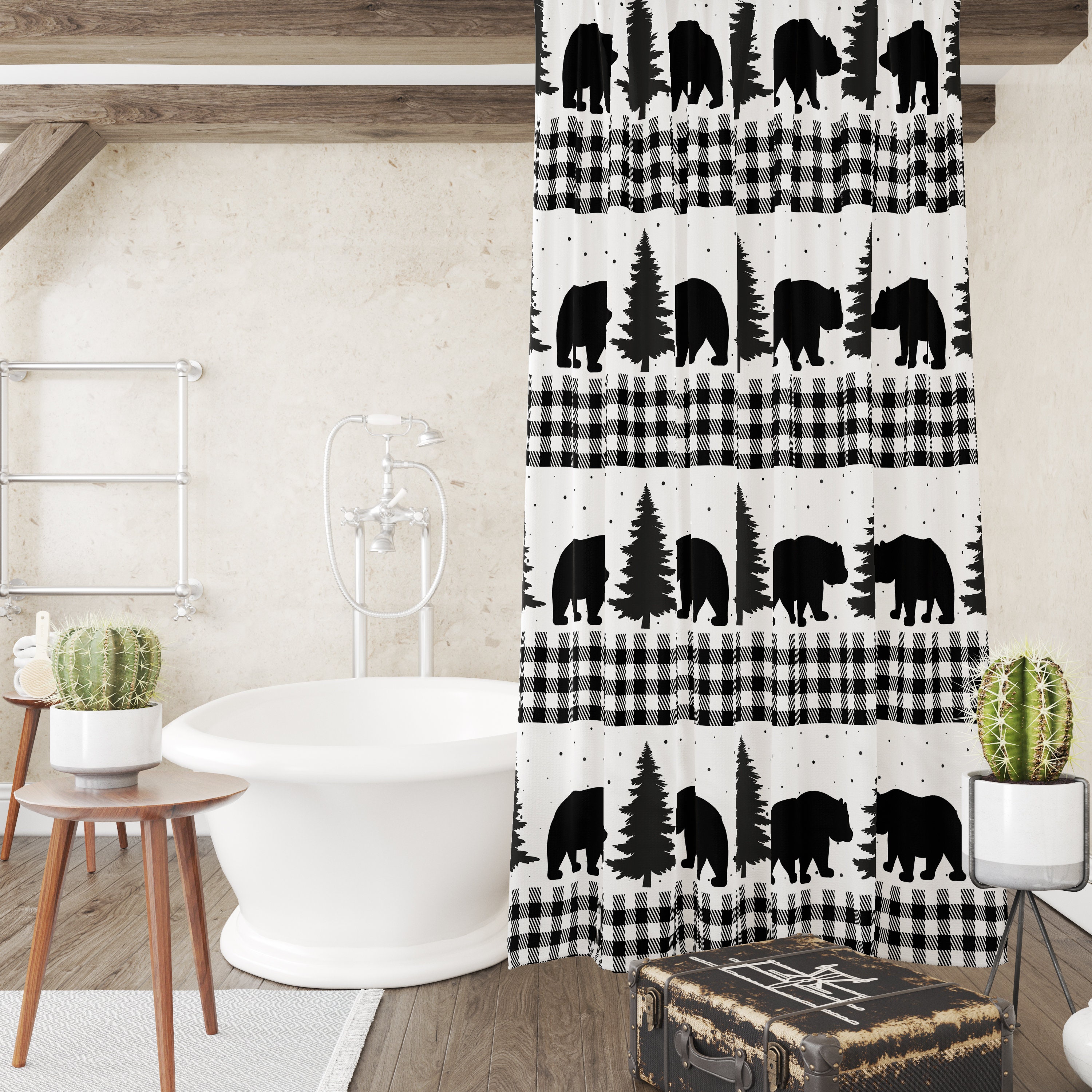 Buffalo Plaid Shower Curtain Set with Optional Accessories - Image 2