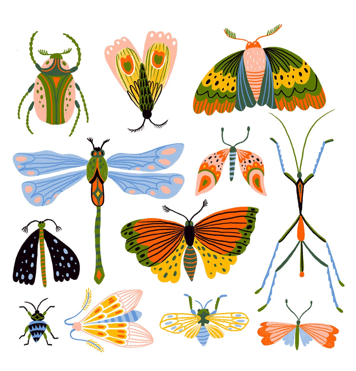 Bug Lover Watercolor Art Shower Curtain | Dragonfly Insect Moths Butterfly Curtain - Image 3