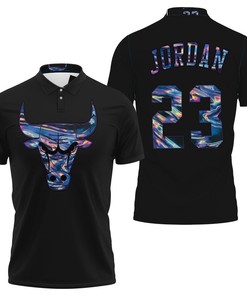 Bulls Michael Jordan Iridescent Holographic Black Jersey Inspired 3D All Over Print Polo Shirt