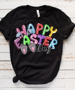 Bunny Wreath Cross Happy Easter Day T-Shirt - Christian Sublimation Design