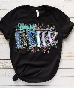 Bunny Wreath Cross Happy Easter Day T-Shirt - Sublimation Tee Design