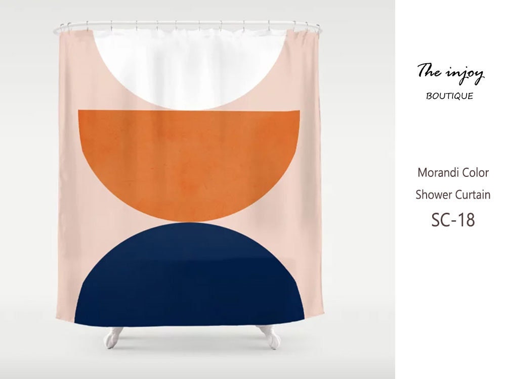Burnt Orange Geometric Boho Shower Curtain with Customizable Sizes