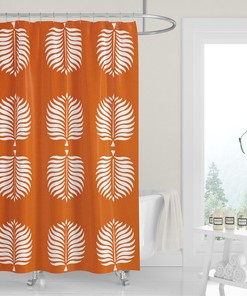 Burnt Orange Tropical Island White Palm Fronds Modern Shower Curtain - Easy-Care Fabric