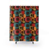 Burnt Orange and Teal Blue Groovy Geometric Retro Shower Curtain for Mid Century Modern Bath Decor