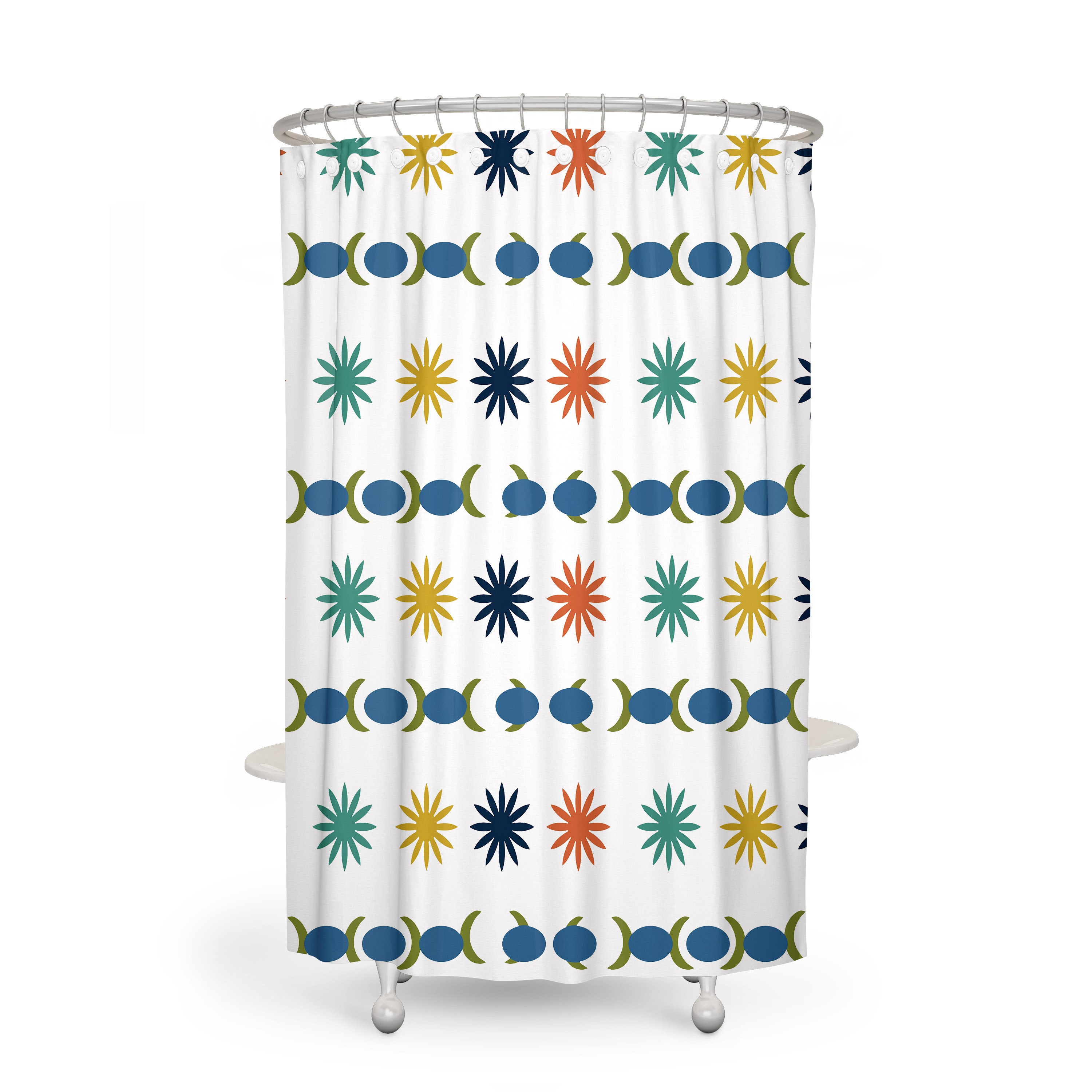 Burst Pattern Mid Century Modern Shower Curtain - Optional Set Available - Image 2