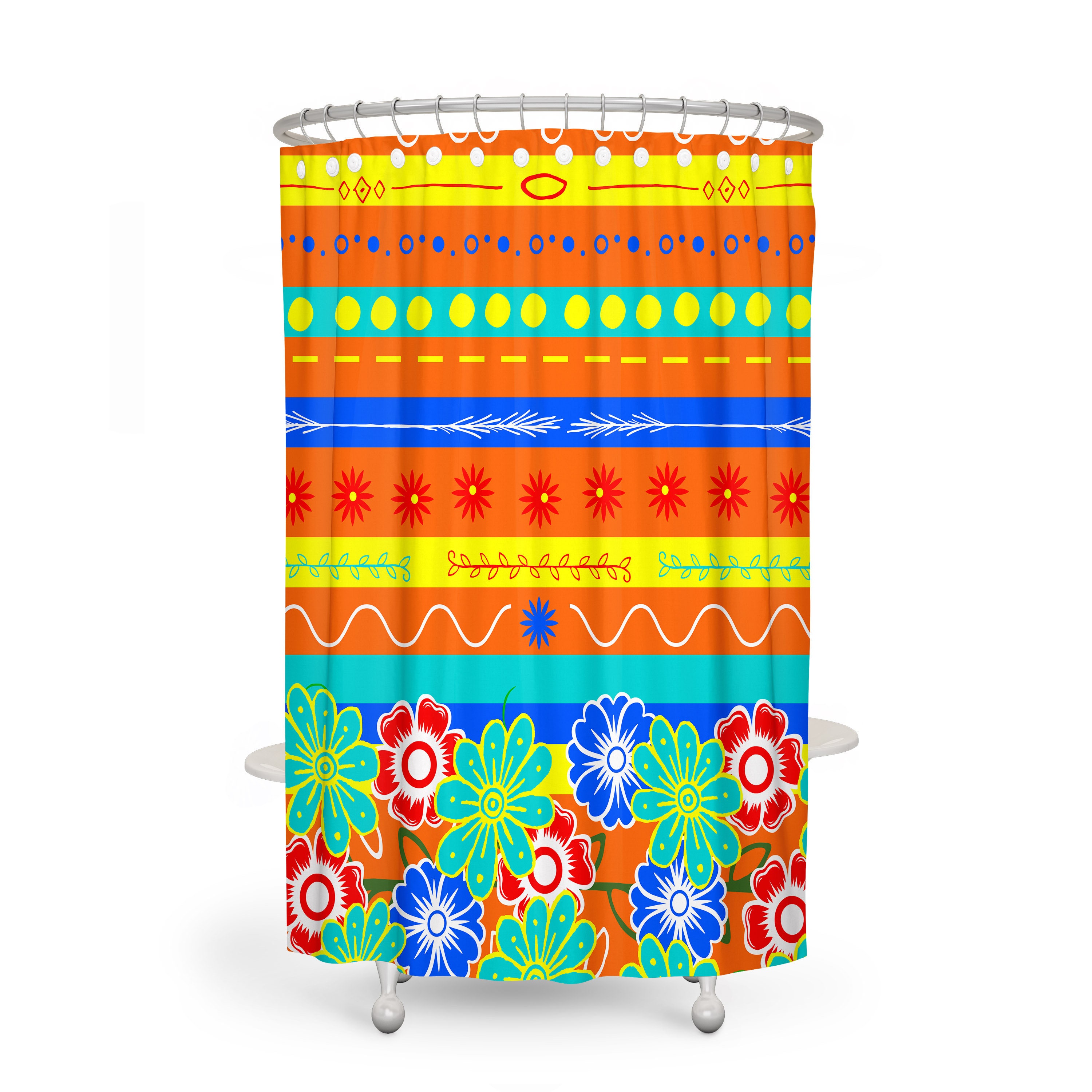 Burst of Orange Shower Curtain with Coordinating Bath Mat and Towels - Image 2