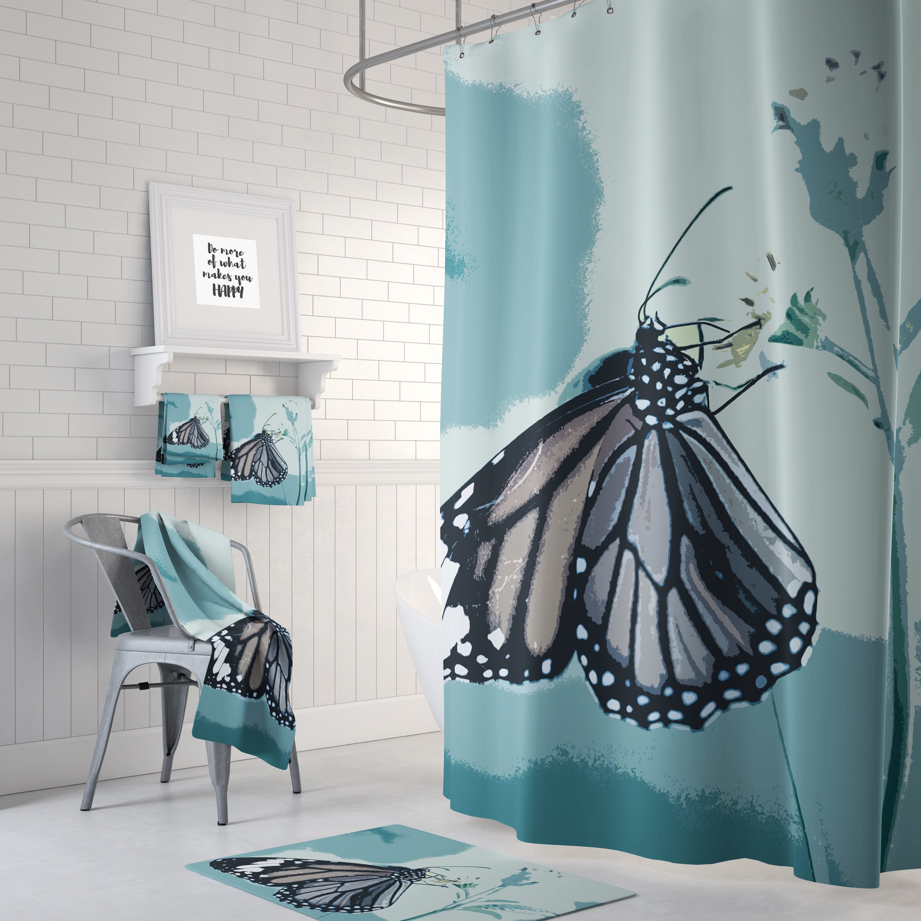Butterfly Print Shower Curtain, Add a Whimsical Touch to Your Bathroom Decor