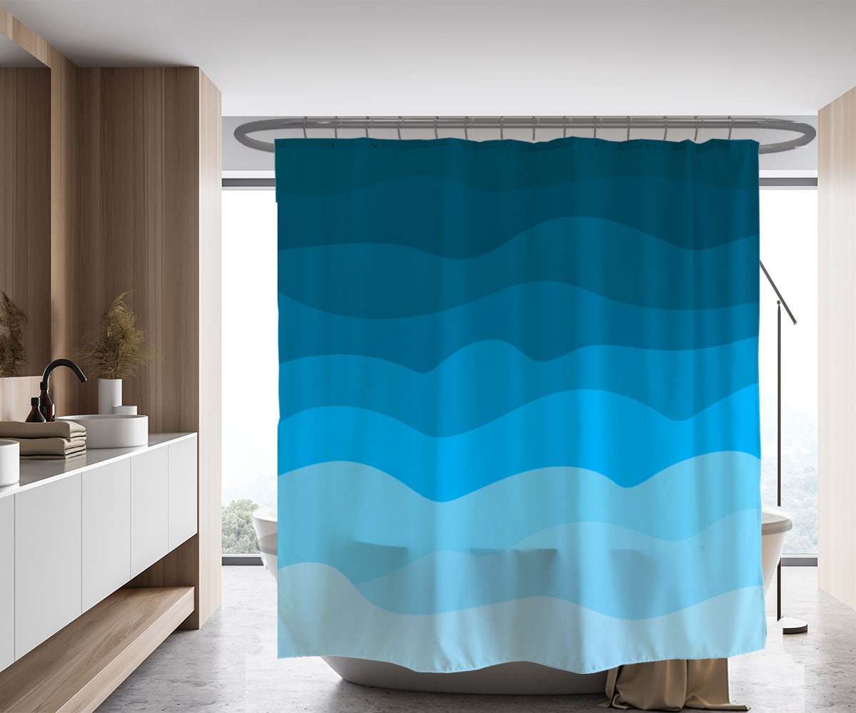 Calming Wavy Blue Shower Curtain, Children's Bathroom Decor, Housewarming Gift, Customized Sizes for a Perfect Fit - Image 2