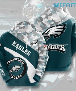 Camo Pattern Blue Mix Logo Philadelphia Eagles Hoodie 3D with All Over Print