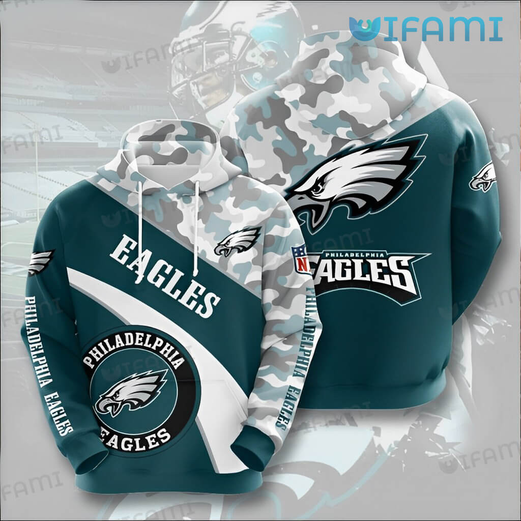 Camo Pattern Blue Mix Logo Philadelphia Eagles Hoodie 3D with All Over Print