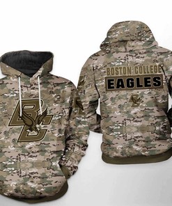 Camo Veteran 3D Hoodie Zipper Hoodie for Boston College Eagles NCAA Fans