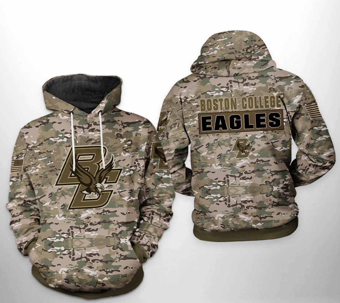 Camo Veteran 3D Hoodie Zipper Hoodie for Boston College Eagles NCAA Fans
