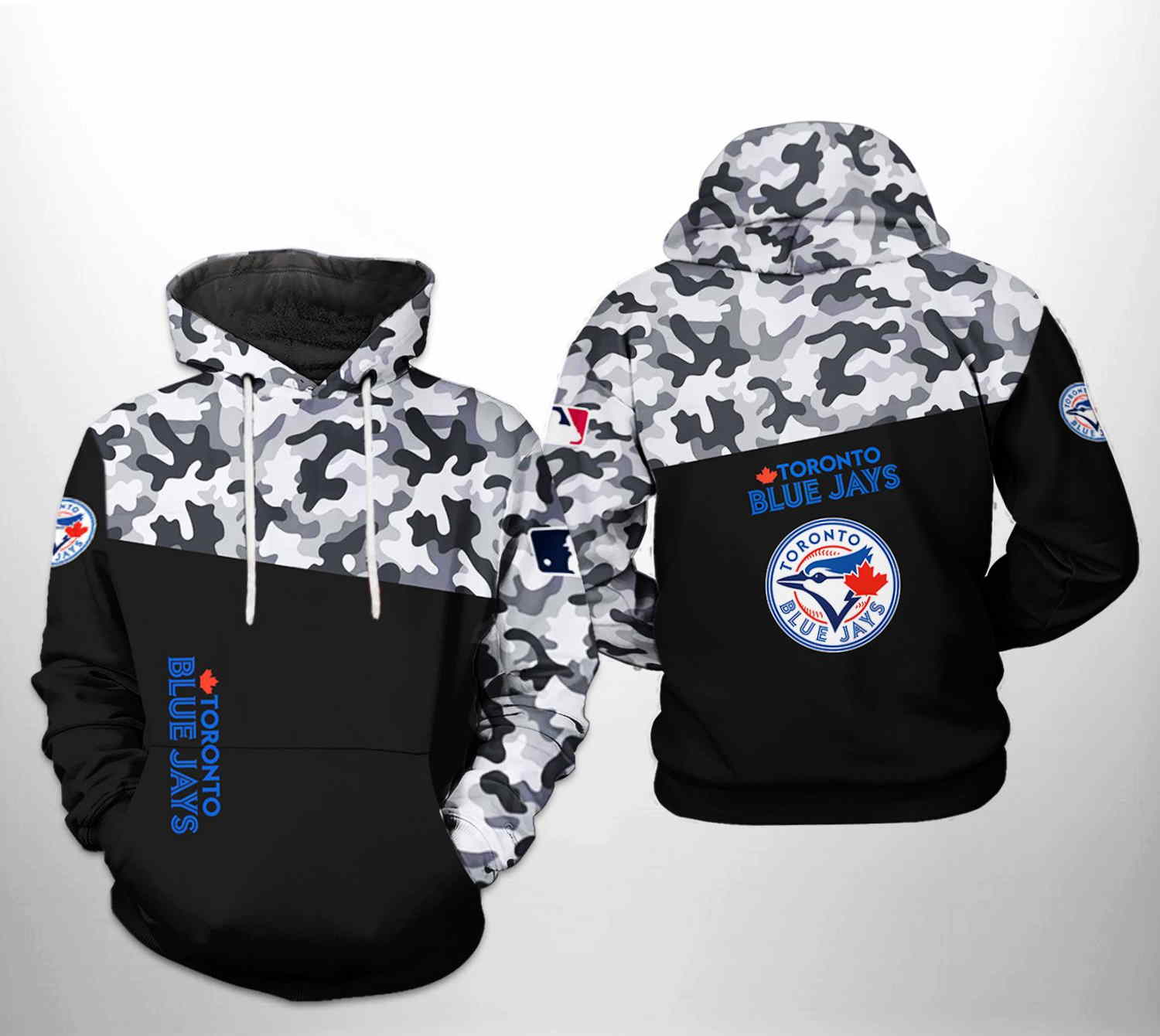 Camo Veteran Style Toronto Blue Jays 3D Hoodie with Zipper