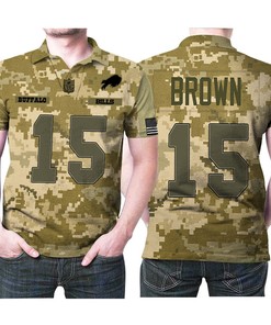 Camouflage 3D Designed Allover Polo Shirt with John Brown #15 for Bills fans: Stand out in the crowd.