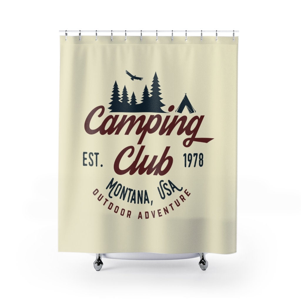 Camping Club Shower Curtain | RV Camper Trailer, Travel Shower Curtain Restroom Shower Curtains