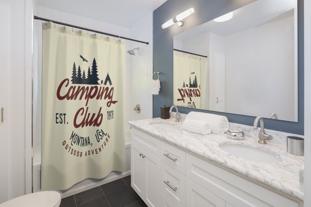 Camping Club Shower Curtain | RV Camper Trailer, Travel Shower Curtain Restroom Shower Curtains - Image 2