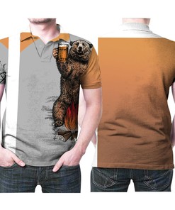 Camping Lovers, You'll Love This 3D Printed Bear Drinking Beer All Over Print Polo Shirt.