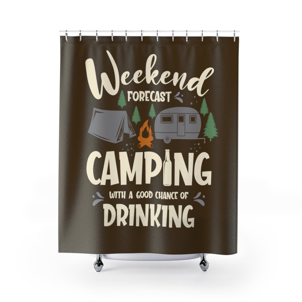 Camping and Drinking Shower Curtain for a fun and playful vibe