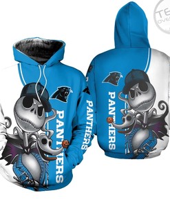 Carolina Panthers Jack Skellington and Zero 3D Hoodie in All Over Print