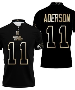 Carolina Panthers Robby Anderson #11 NFL Great Player Black Golden Edition Vapor Limited Jersey Style Polo Shirt.