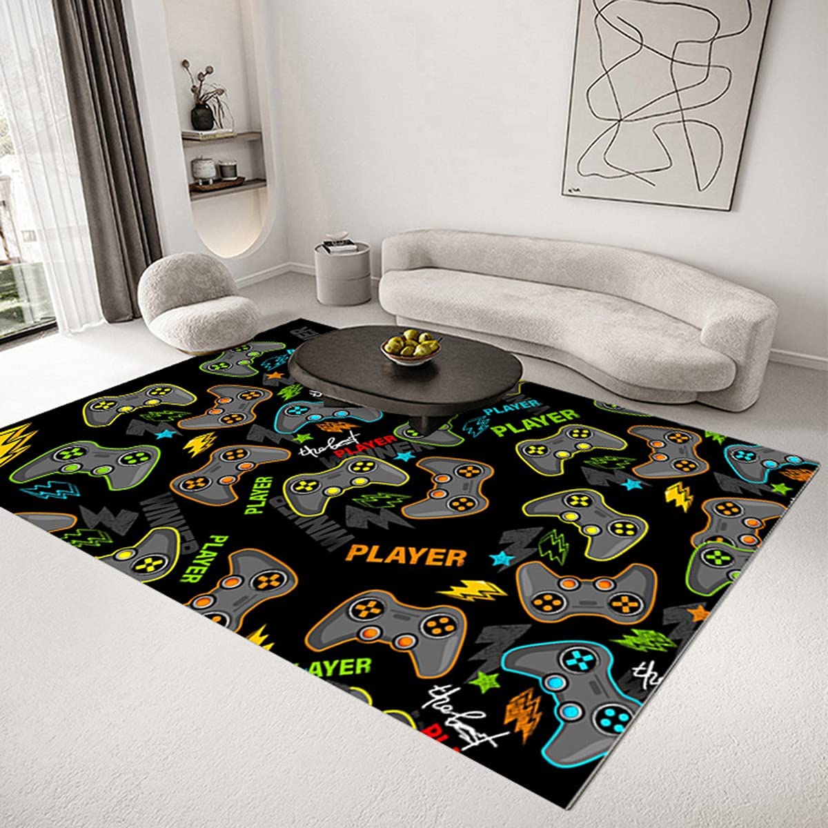 Carpets for Boys' Bedroom with Gamepad Print - Non-Slip Video Controller Area Rugs With T-Shirt, Hoodie, Sweatshirt Game room decor rug