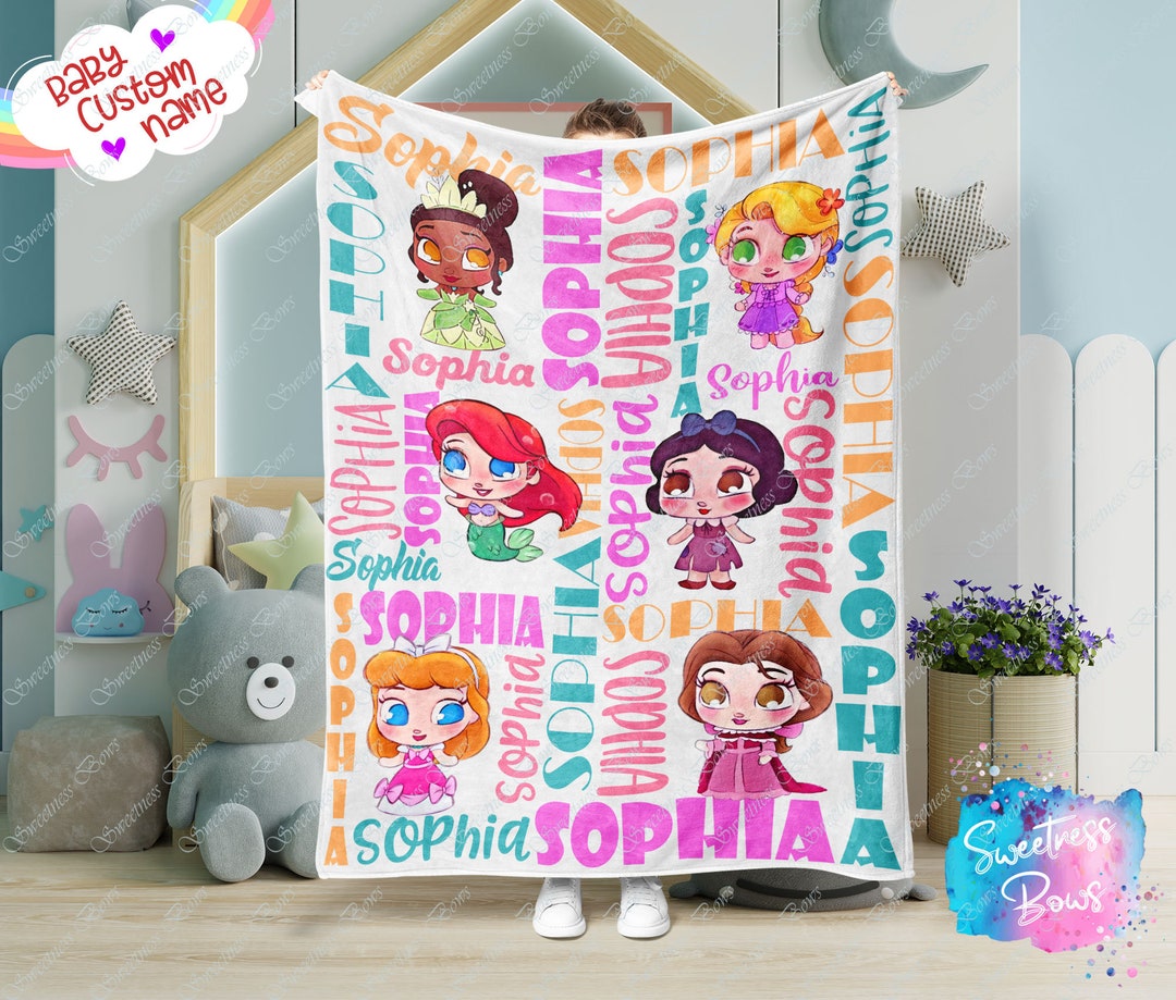 Cartoon Character Custom Name Blanket - Princess Characters for Girls