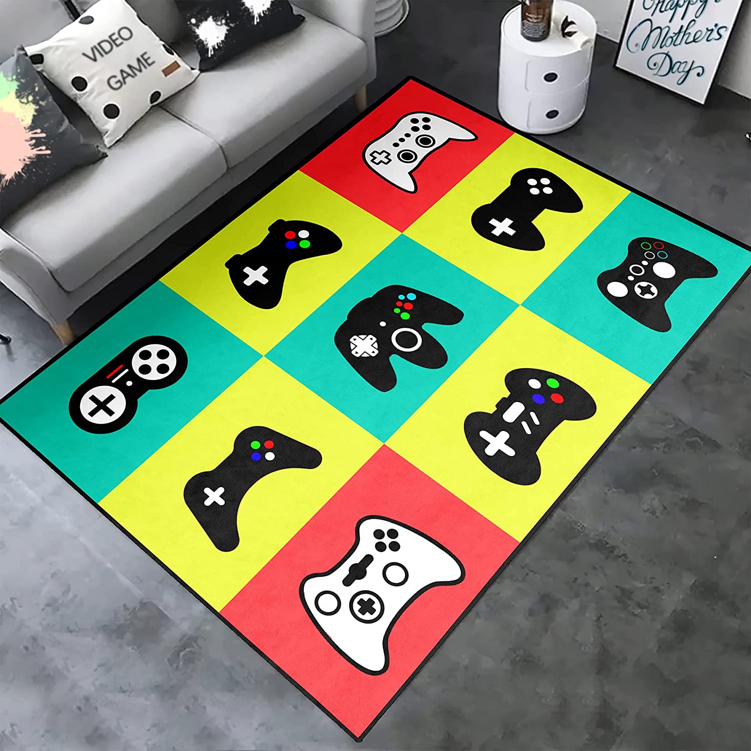 Cartoon Gamepad T-Shirt, Hoodie, and Sweatshirt Rugs for Kids' Game Room Decor, Refresh Game Space with Game-inspired Area Rugs