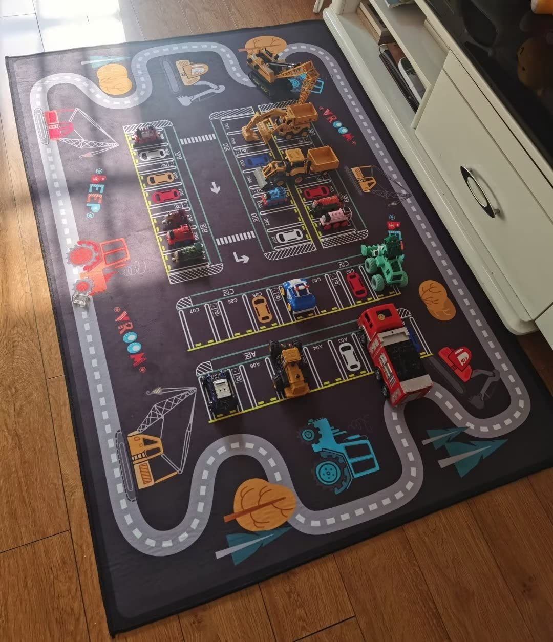 Cartoon Parking Lot Carpet for Boys and Girls Play Mat with Anti-Skid Backing