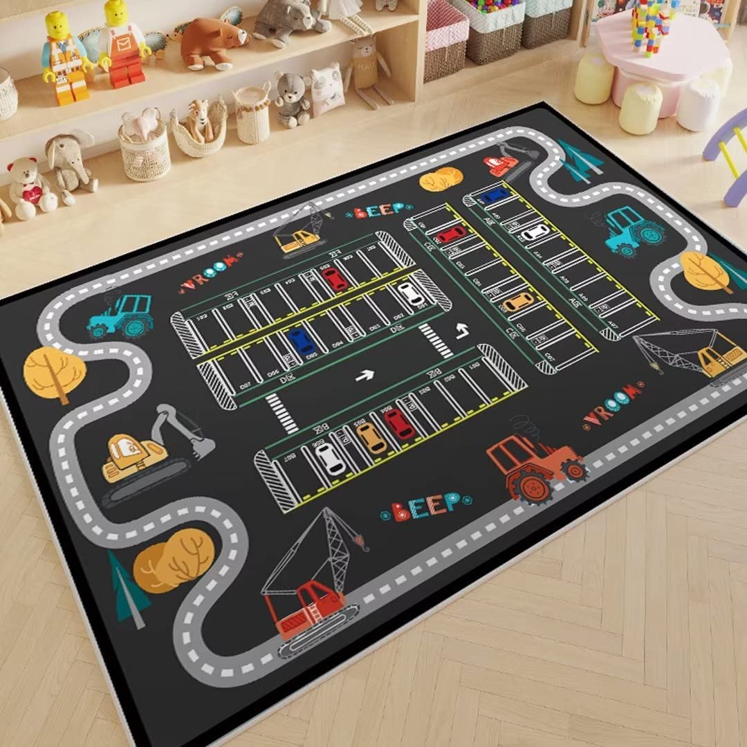Cartoon Parking Lot Carpet for Boys and Girls Play Mat with Anti-Skid Backing - Image 2