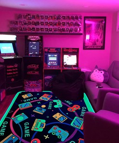 Casual Gaming Area Rug for Kids' Game Room with Blacklight Print and Non-Slip Backing: Enhance Your Home Decor